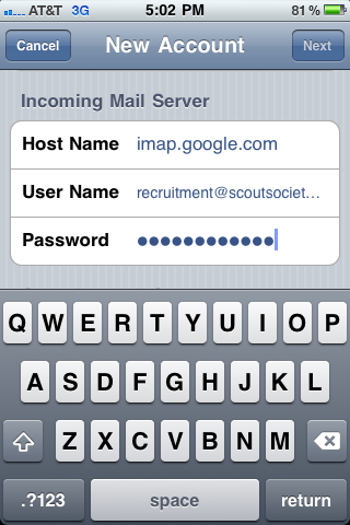 Incoming Mail Server information
